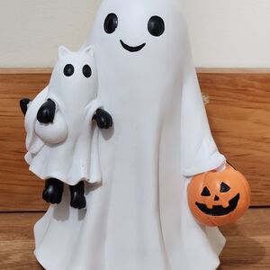 Ghost With Ghost Cat Halloween Figurine NEW